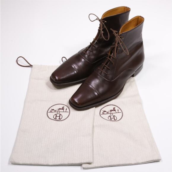 Hermes Paris Mens Brown Captoe Ankle Combat Boots Eu 43.5 - US 10.5 - Picture 1 of 12